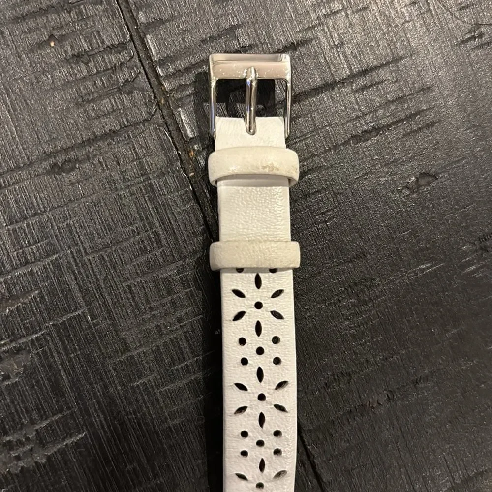 Small White Diamond Guess Watch Laser Cut-Out Wrap Around White Leather Band​​​